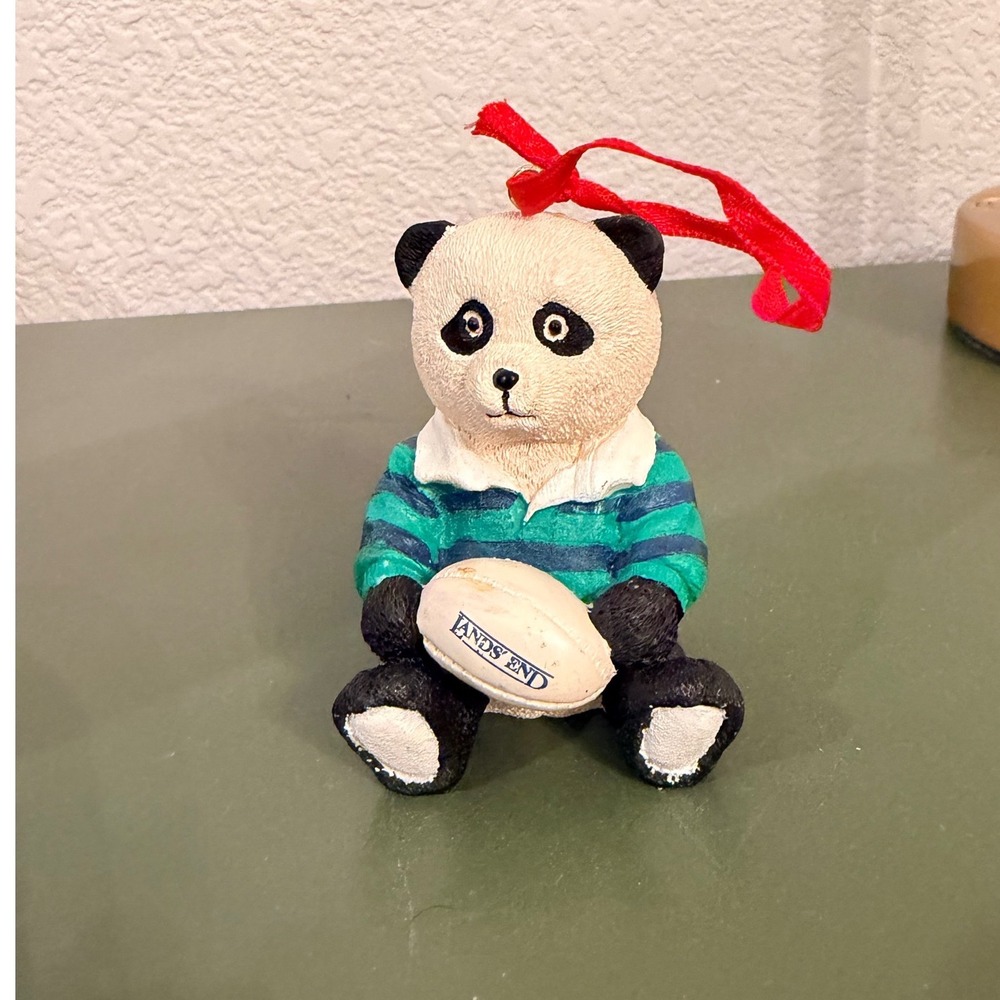 Vintage Lands End Ping Panda Bear Rugby Christmas Ornament with Box